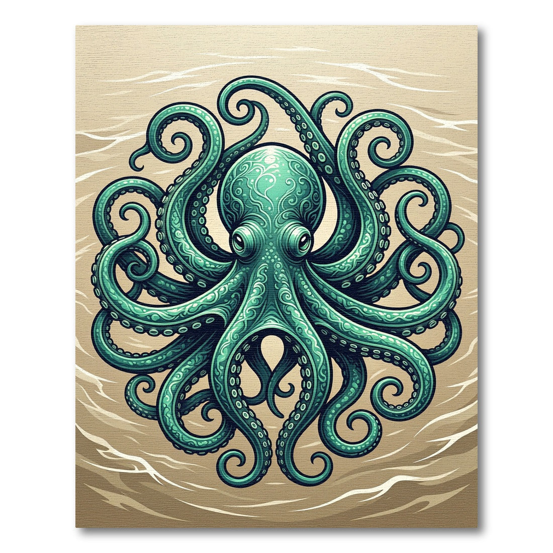 Intricate Teal Octopus Sea Creature Art Rug