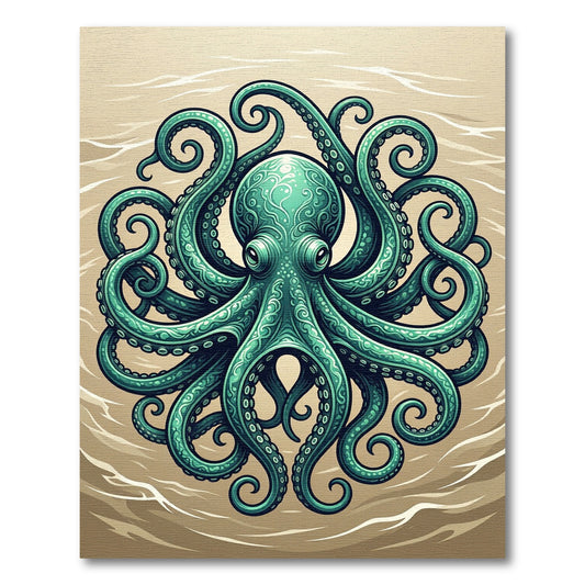 Intricate Teal Octopus Sea Creature Art Rug