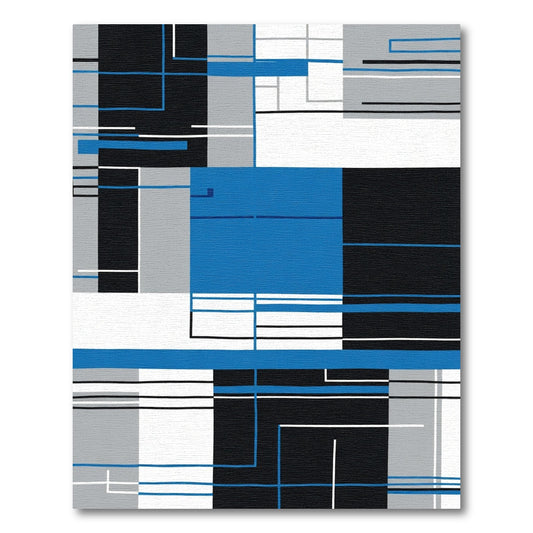 Geometric Blocks Blue Black White Rug