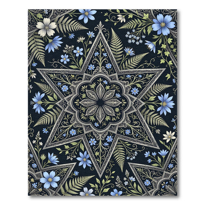 Midnight Blue Celestial Floral Star Rug