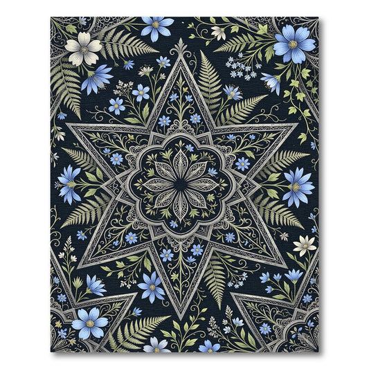 Midnight Blue Celestial Floral Star Rug