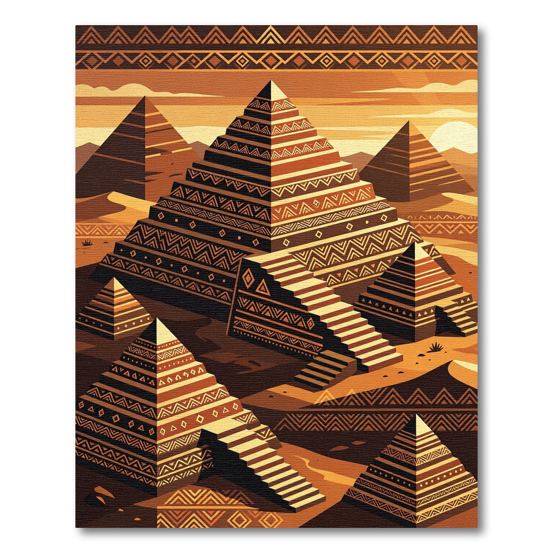 Golden Desert Pyramid Geometric Earthy Area Rug