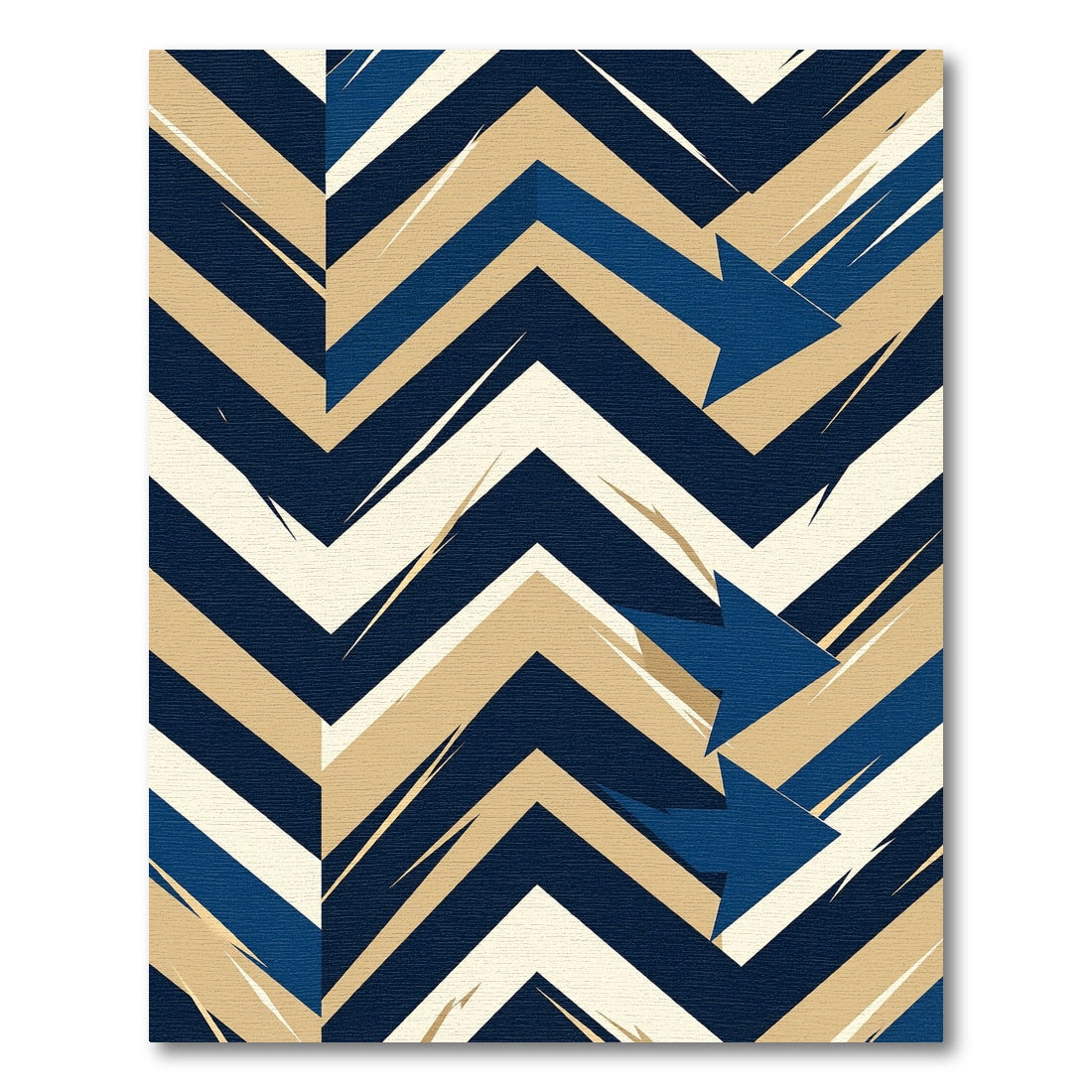 Geometric Navy and Tan Chevron Arrow Rug
