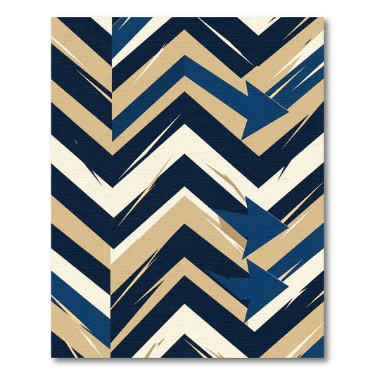 Geometric Navy and Tan Chevron Arrow Rug