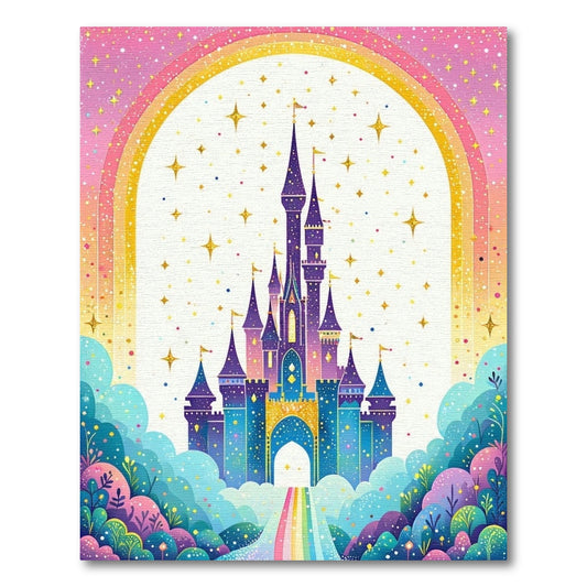 Whimsical Castle Rainbow Stars Rug