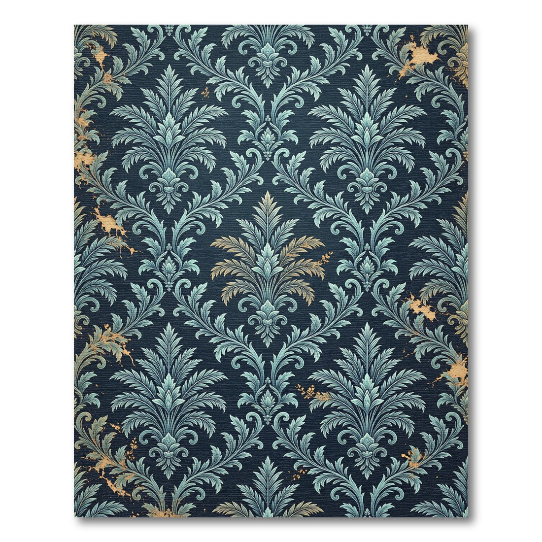Deep Navy Acanthus Leaf Damask Rug