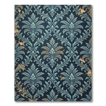 Deep Navy Acanthus Leaf Damask Rug