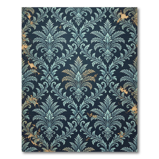 Deep Navy Acanthus Leaf Damask Rug