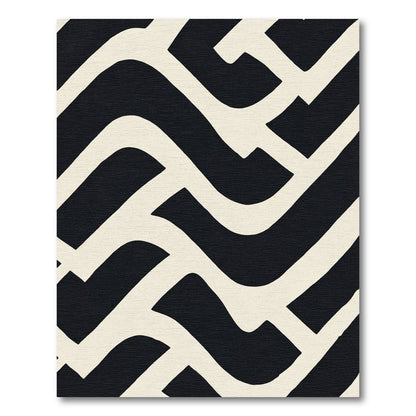 Graphic Black White Interlocking Curves Rug