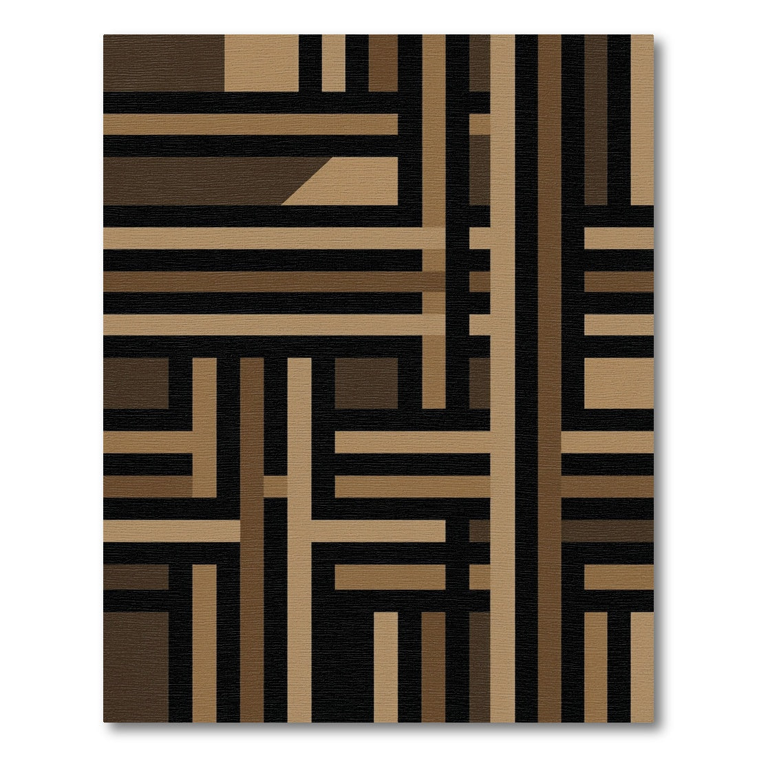 Modern Brown Geometric Linear Grid Rug