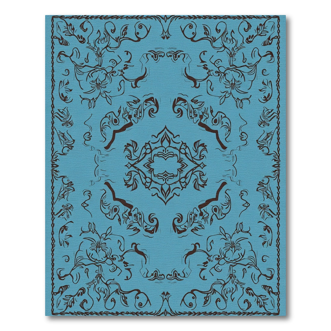Deep Blue Ornate Floral Scroll Rug