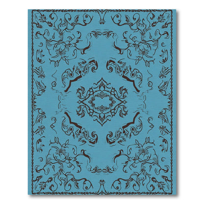 Deep Blue Ornate Floral Scroll Rug