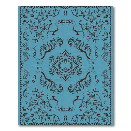 Deep Blue Ornate Floral Scroll Rug