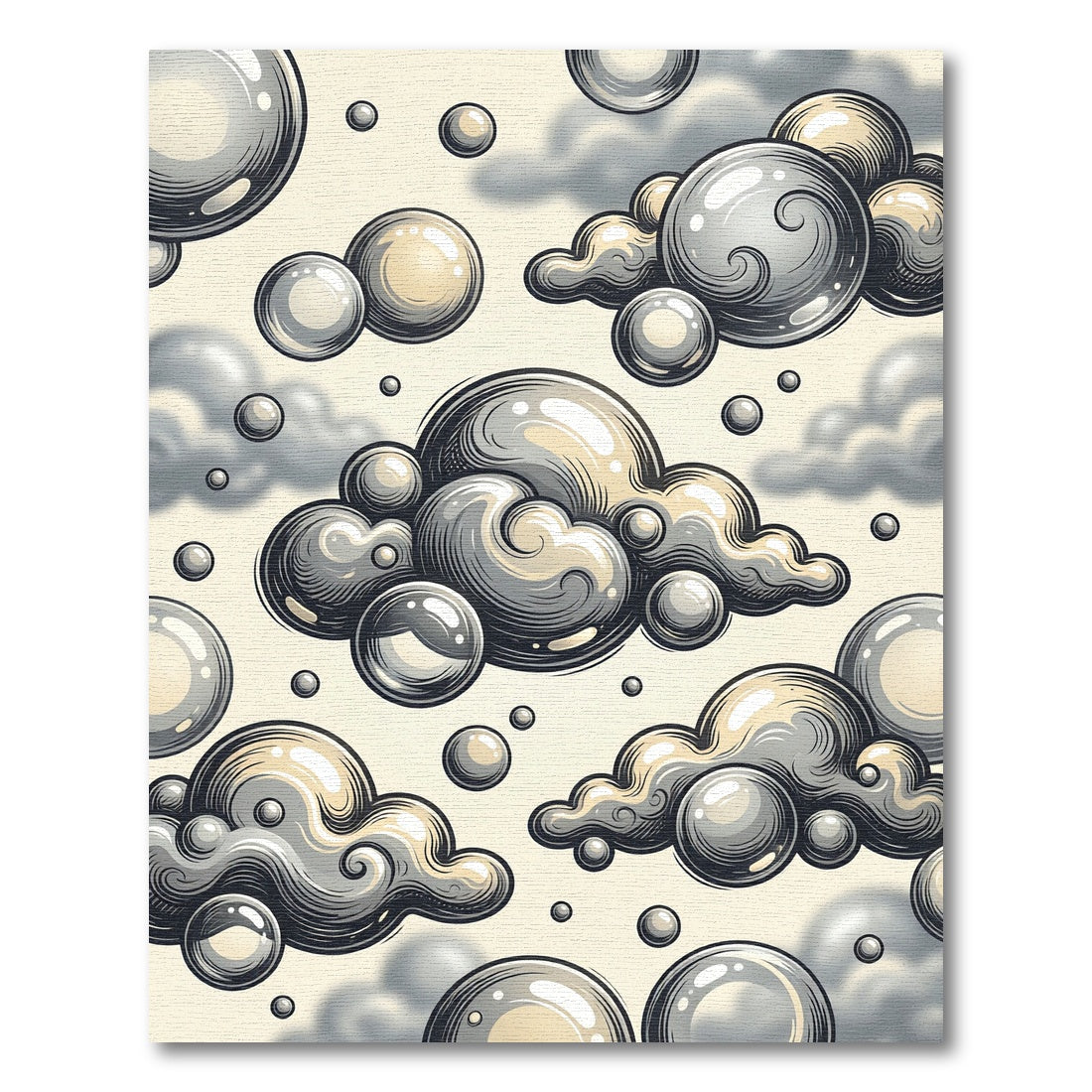 Whimsical Gray Bubbles and Clouds Rug
