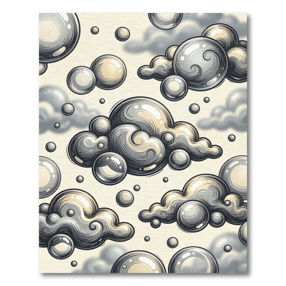 Whimsical Gray Bubbles and Clouds Rug