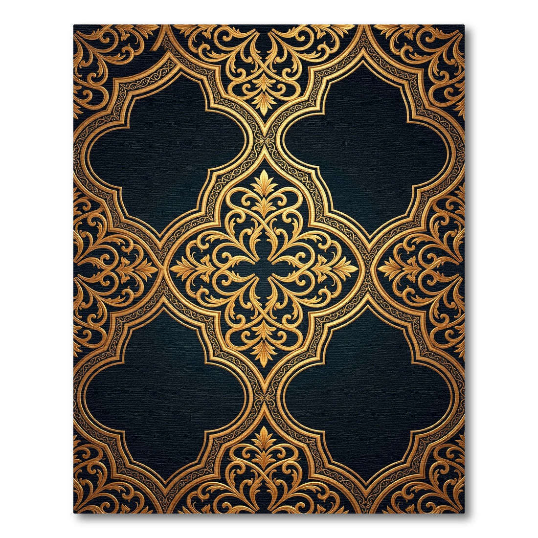 Elegant Gold Damask Black Filigree Rug