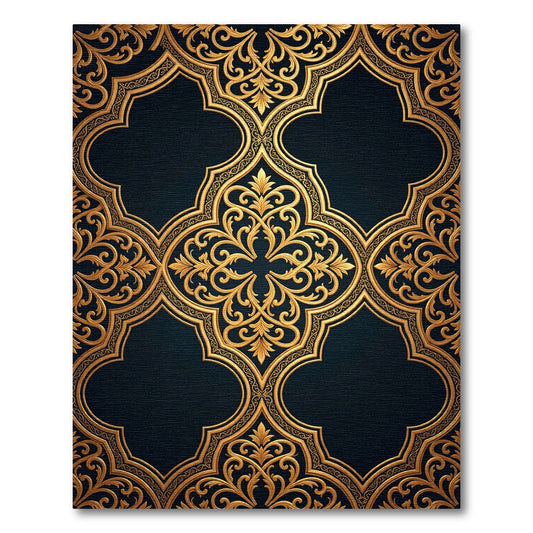 Elegant Gold Damask Black Filigree Rug