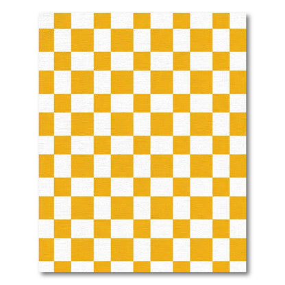 Golden Yellow White Checkerboard Square Rug