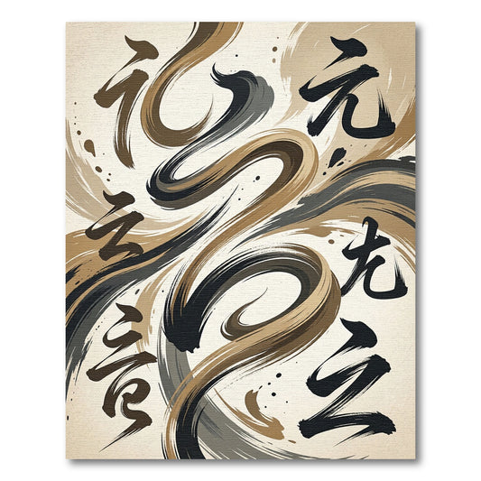 Earthy Tones Brushstroke Calligraphy Rug