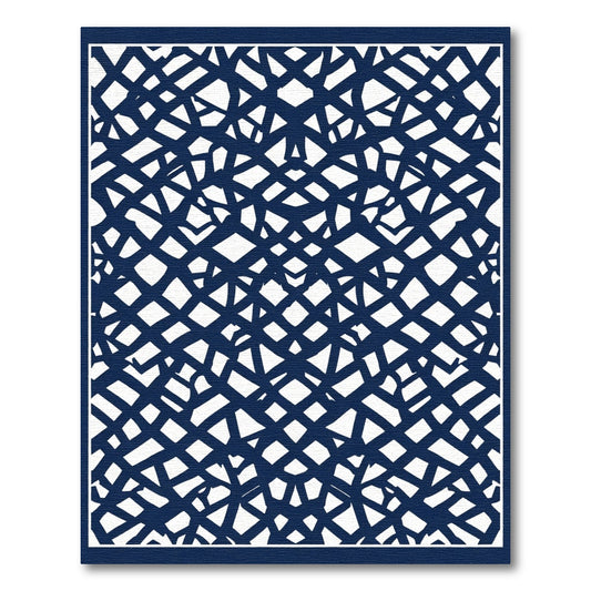 Deep Blue Tangled Geometric Weave Rug