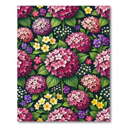 Vibrant Pink Hydrangea Garden Collage Rug