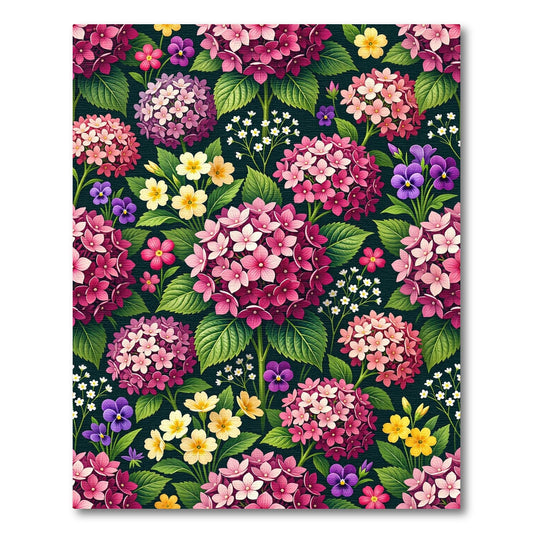 Vibrant Pink Hydrangea Garden Collage Rug