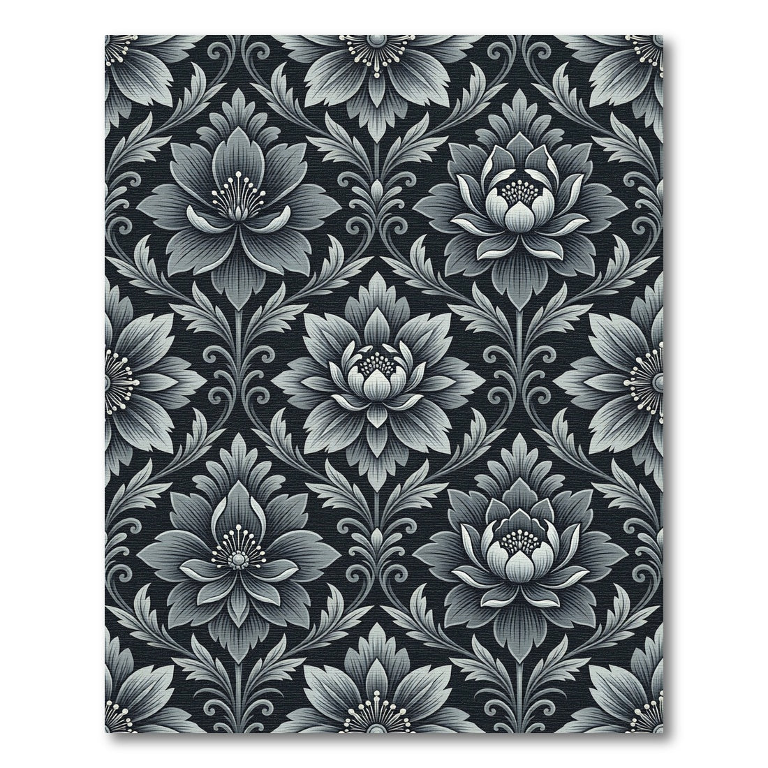 Monochromatic Floral Damask Arrangement Rug