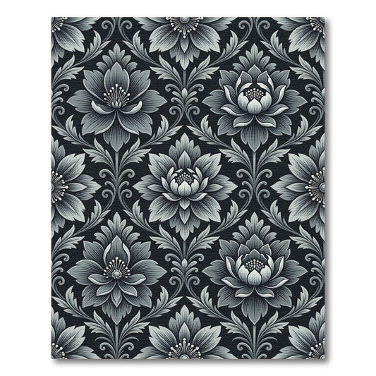 Monochromatic Floral Damask Arrangement Rug