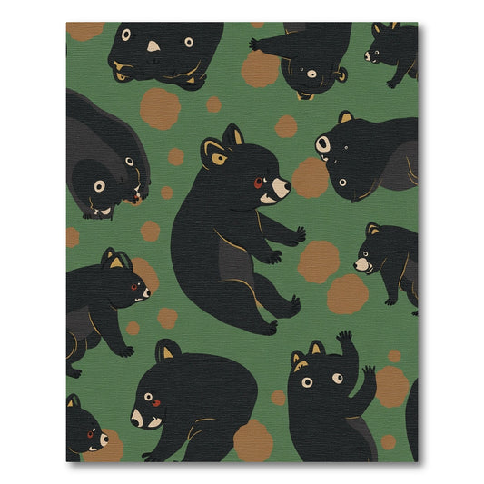 Playful Black Bears Green Woodland Scatter Rug