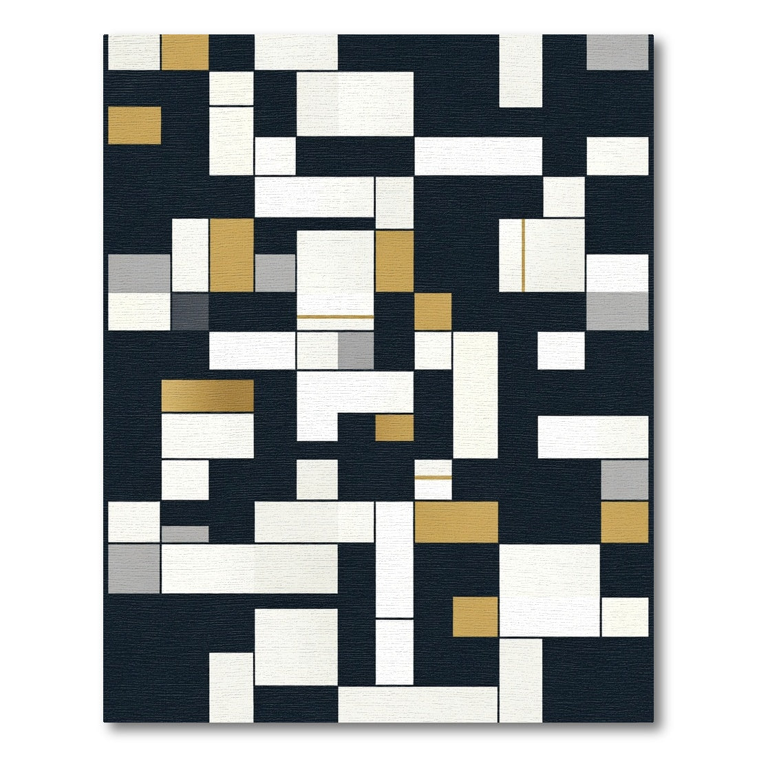 Modern Gold White Geometric Grid Rug
