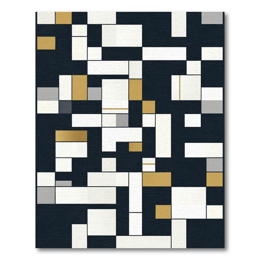 Modern Gold White Geometric Grid Rug