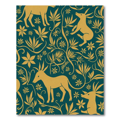 Golden Woodland Animal Botanical Overlay Rug