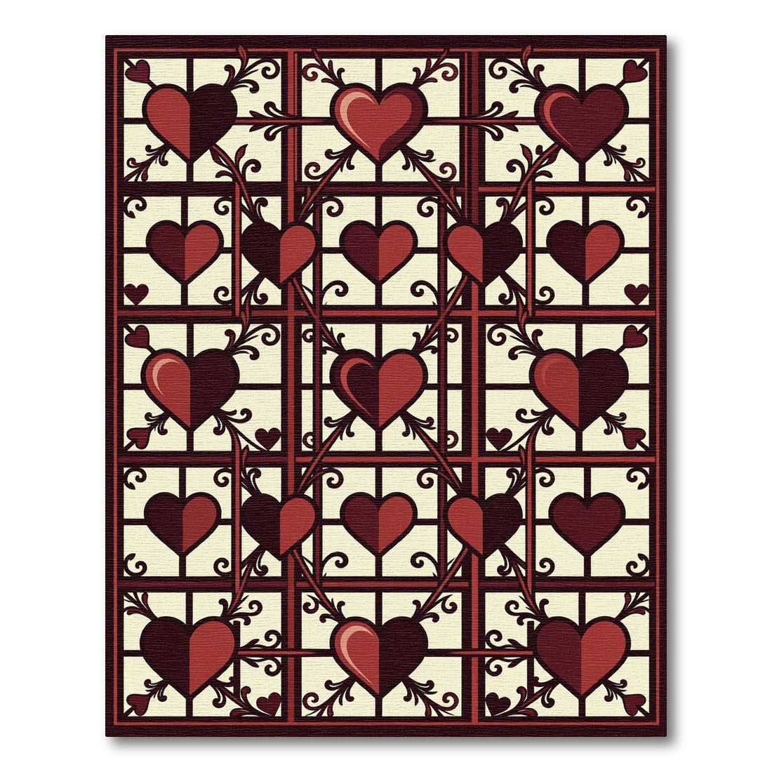 Gothic Heart Lattice Crimson Cream Grid Rug