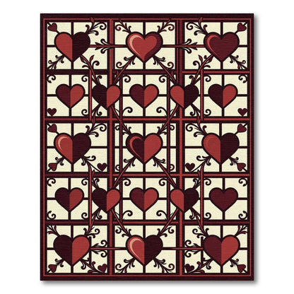 Gothic Heart Lattice Crimson Cream Grid Rug