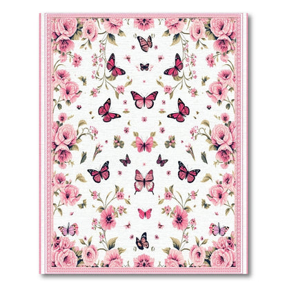 Romantic Pink Roses Butterflies Rug