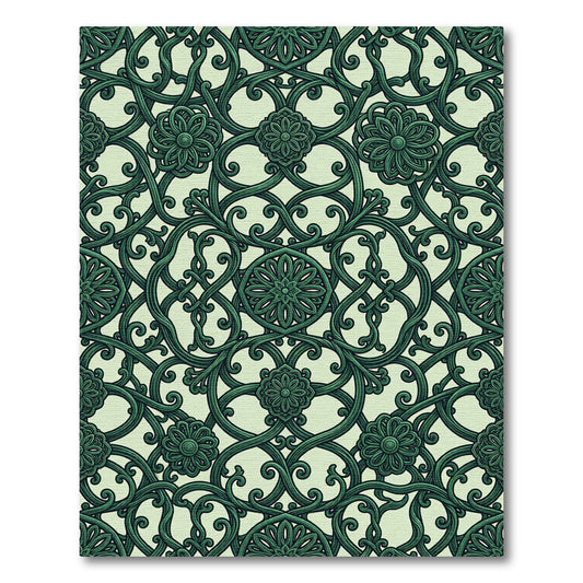 Deep Emerald Floral Intertwine Scroll Rug