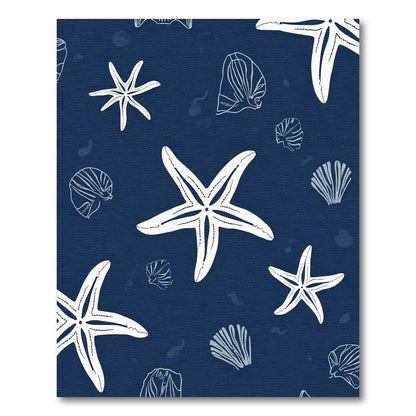 White Starfish Seashell Ocean Collage Rug