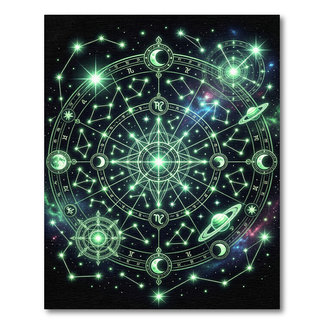 Luminous Emerald Celestial Zodiac Star Constellation Rug
