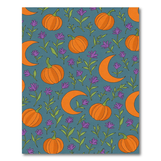 Orange Pumpkin Crescent Moon Floral Rug