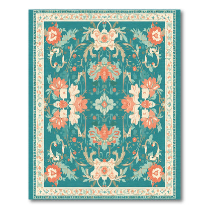 Teal Coral Floral Scroll Harmony Rug