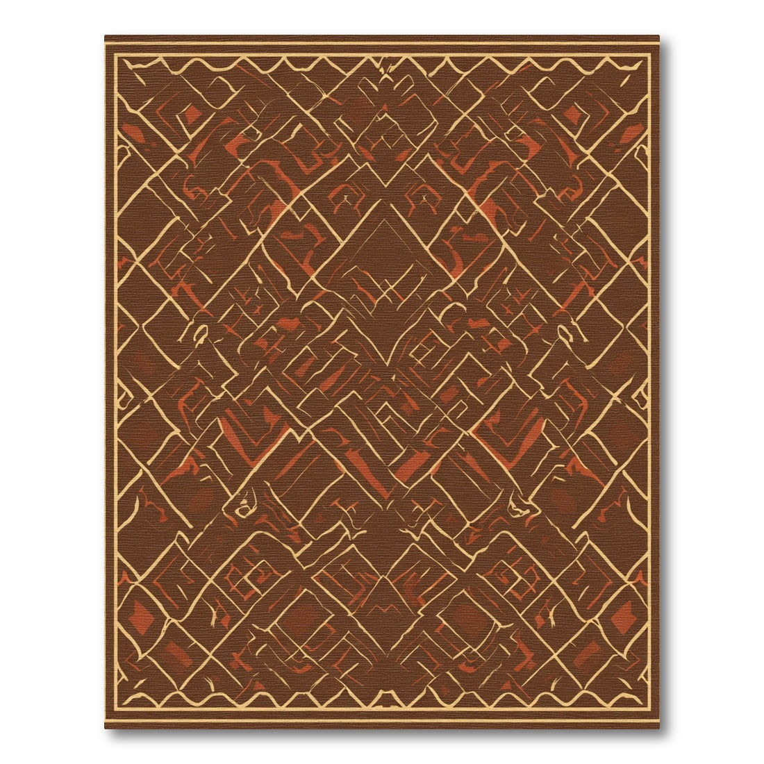 Earthy Brown Geometric Maze Rug