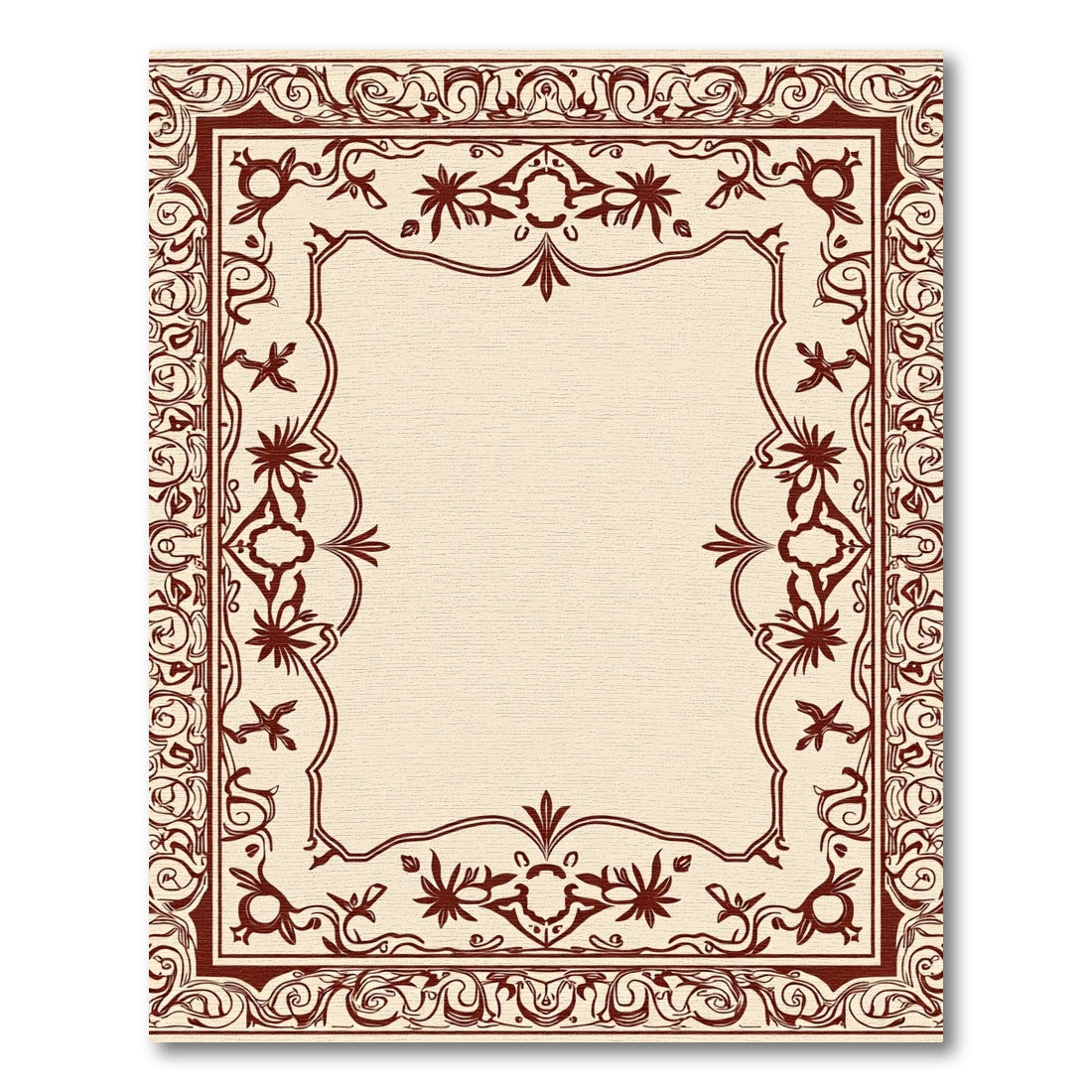 Crimson Vintage Floral Scroll Frame Rug