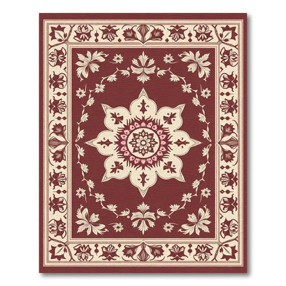 Deep Red Floral Medallion Garden Rug