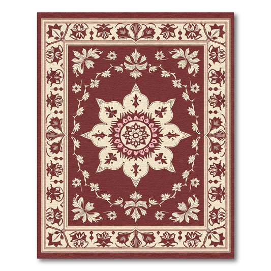 Deep Red Floral Medallion Garden Rug