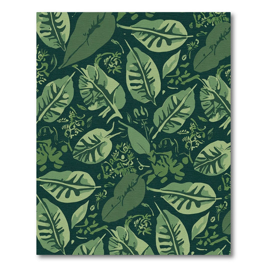 Deep Green Tropical Leaf Collage Rug