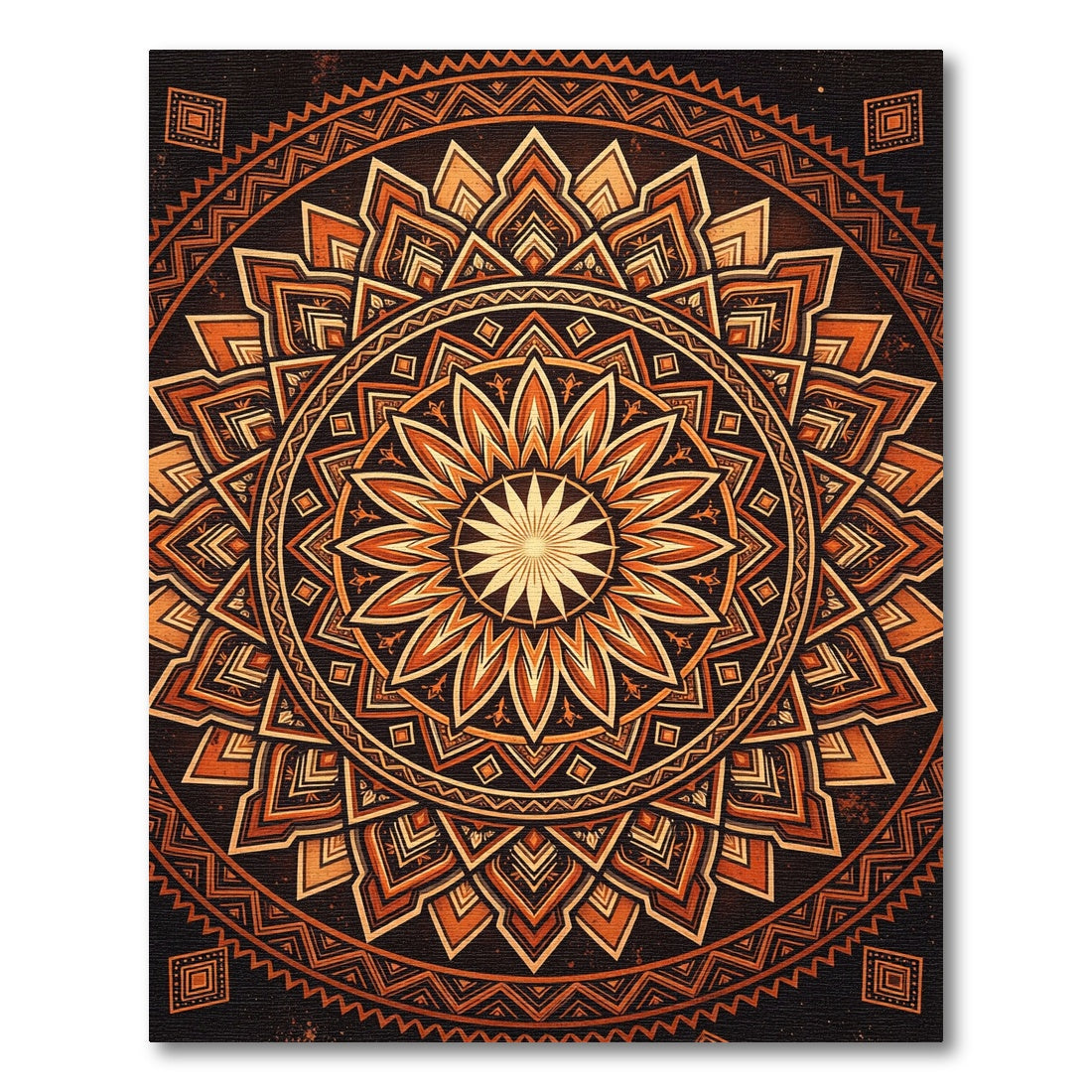 Amber Sunburst Geometric Mandala Radiance Rug