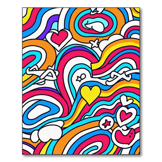 Vibrant Rainbow Wavy Hearts Stars Rug