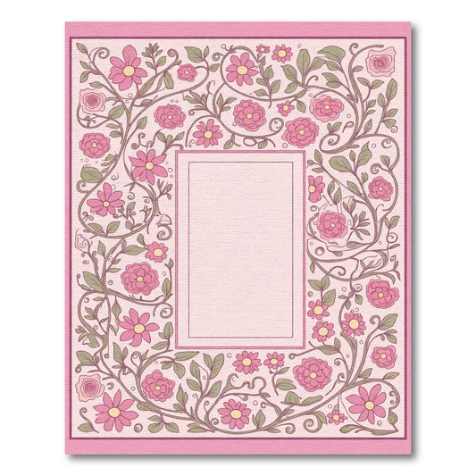 Sweet Pink Floral Vine Border Rug