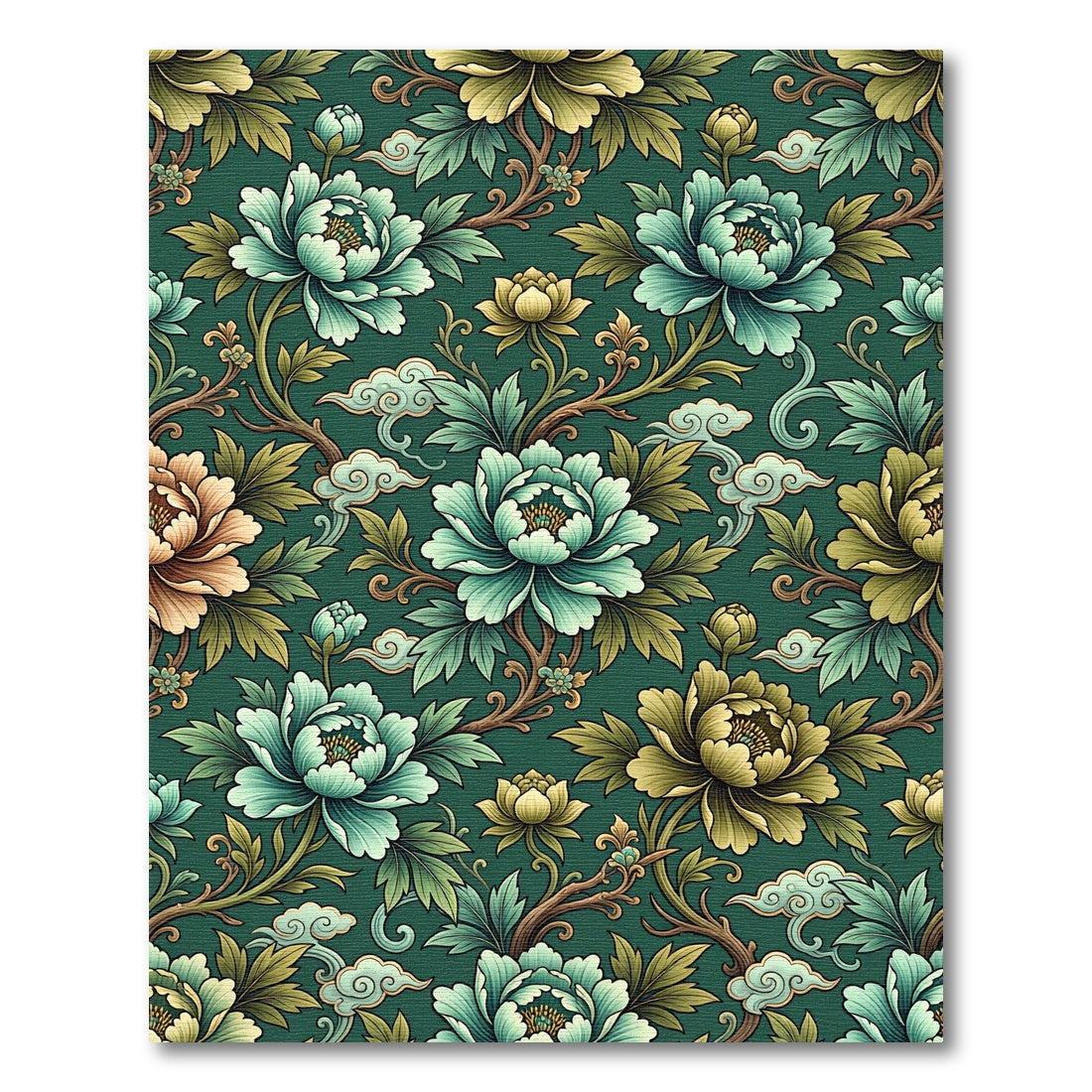 Emerald Green Floral Peony Cloud Rug