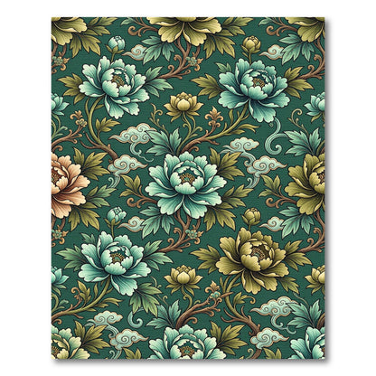 Emerald Green Floral Peony Cloud Rug